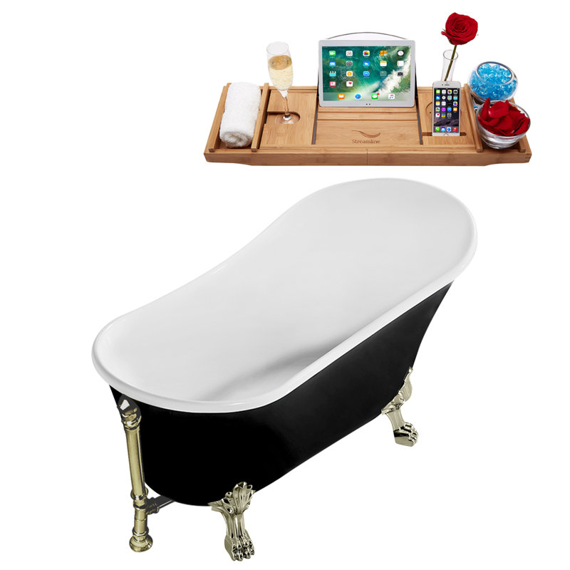 67" Streamline Clawfoot Soaking Acrylic Bathtub With Drain, Clawfeet, and Bamboo Tray, Brushed Nickel, Brushed Nickel