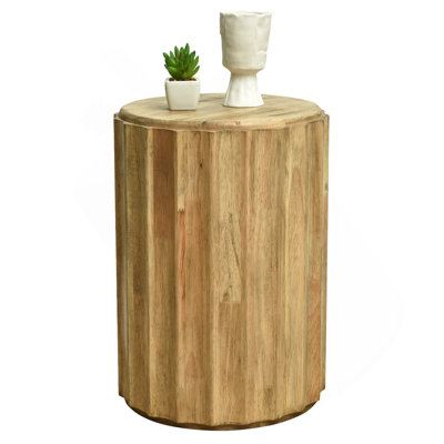 Fully Assembled Round Side Table With Gold Geometric Design & Wave Pattern,  Wood End Table Nightstand For Living Room, Bedroom, Office, 18 Inch (1PCS - Wavy Natural Wood)
