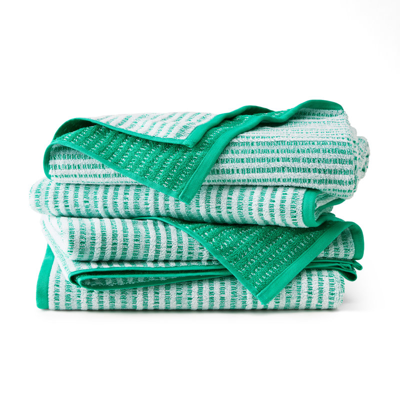 TOWN & COUNTRY PLAY 4-Piece Striped Reversible Terry Brights Bath Towel Set, 30x58-Inch, 100% BCI Cotton, Green