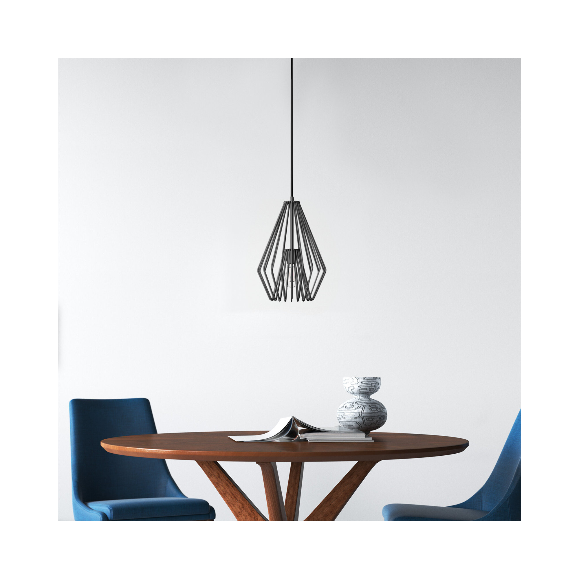 Frankie Single Light Metal Dimmable Pendant, 15.75" H x 9.25" W x 9.25" D, Matte Black