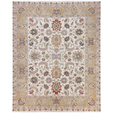 Hand Knotted Wool Oriental Area Rug in Ivory/Red/Black/Gold