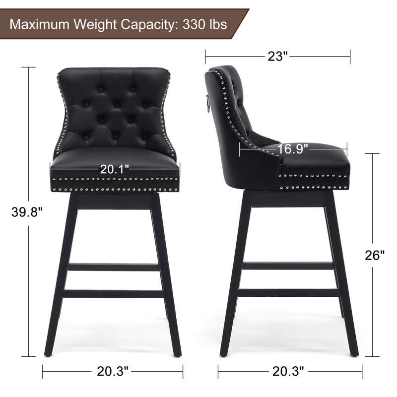 Tabouret pivotant Timm, Tabouret de comptoir (siège d'une hauteur de 26 p, Noir