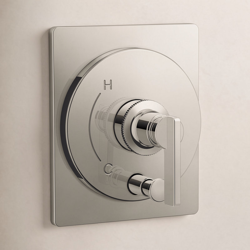 Garniture de valve Castia By Studio Mcgee Rite-Temp avec inverseur à bouton-poussoir, Nickel brossé éclatant