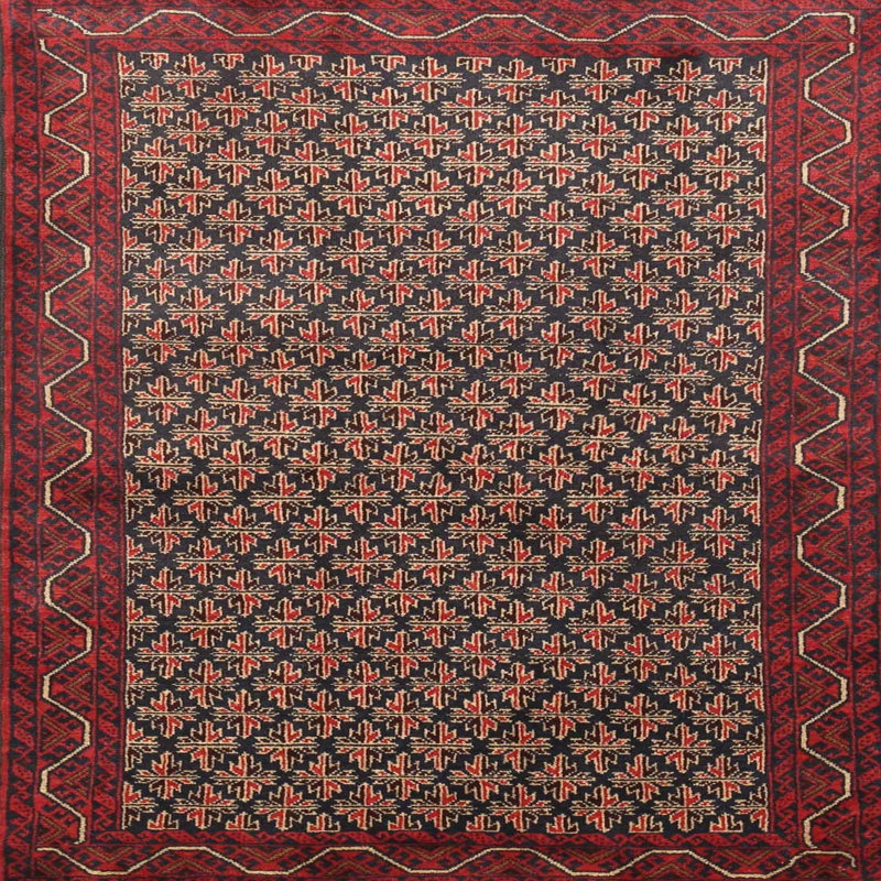 Tapis traditionnel rouge / brun Christenberry, Carré 6 pi