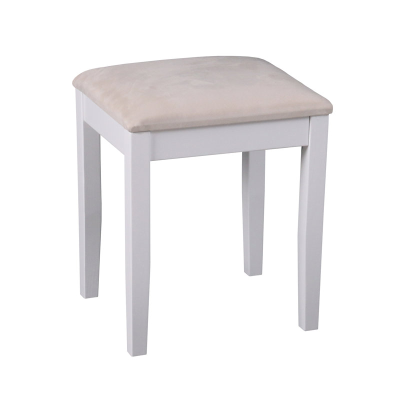 Manufactured Wood Accent Stool, White, Faux Suede