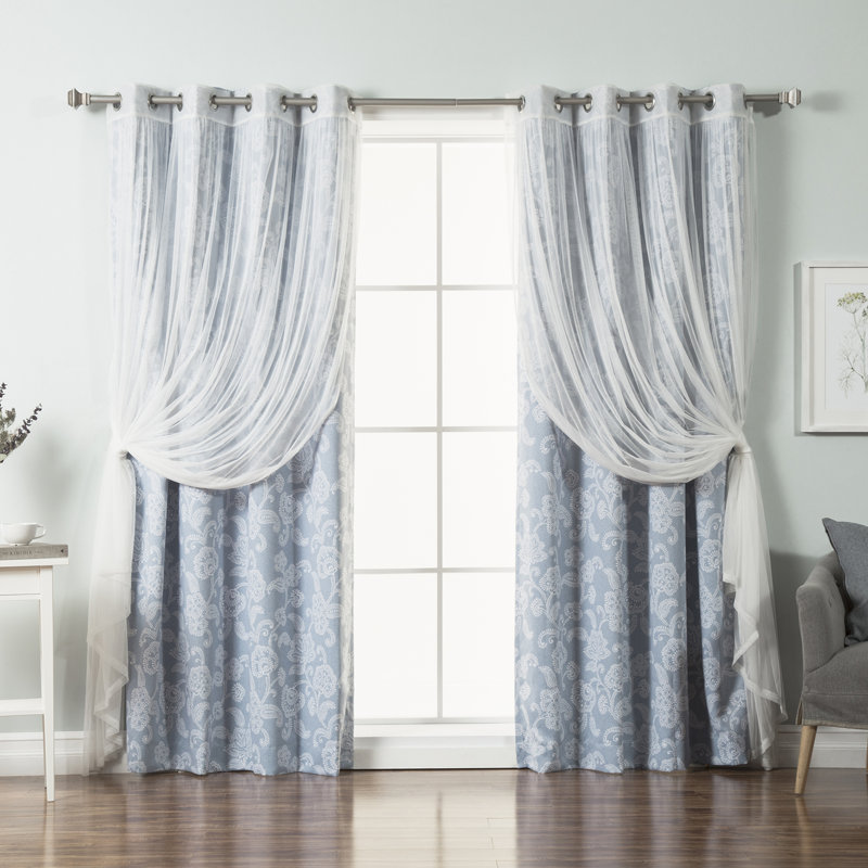 Paire de rideaux semi-transparents avec œillets Ghia, Bleu pâle