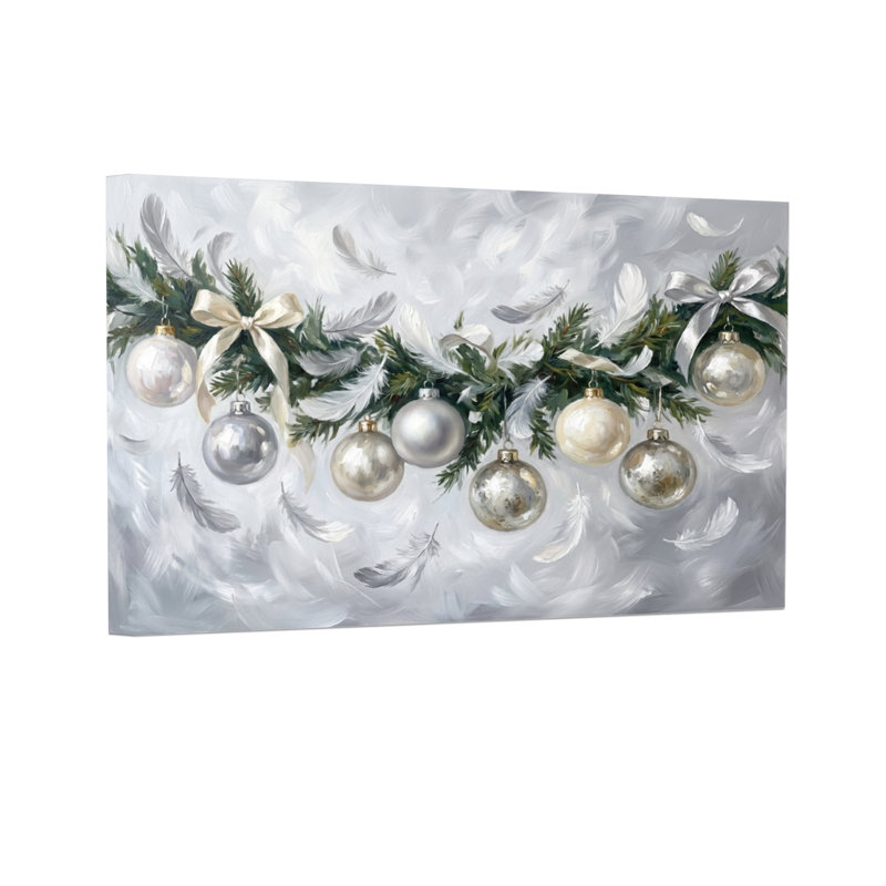 Ornements de Noël en argent, rubans de plumes de verdure, motif décoratif de Noël, H 20 po x l 30 po