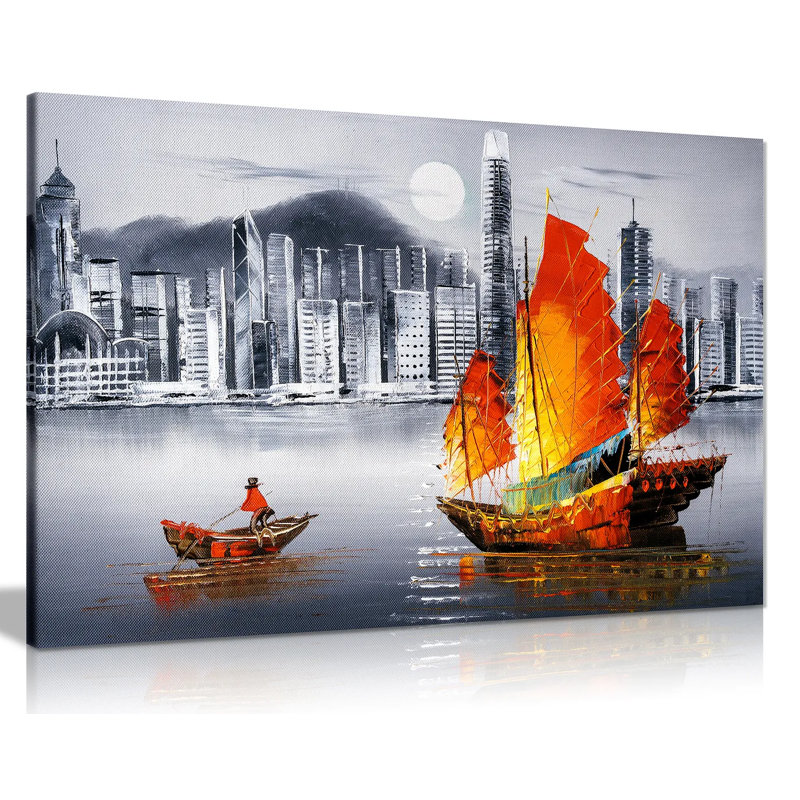 Hong Kong Harbour Boat - Wrapped Canvas Print, 51cm H x 76cm W