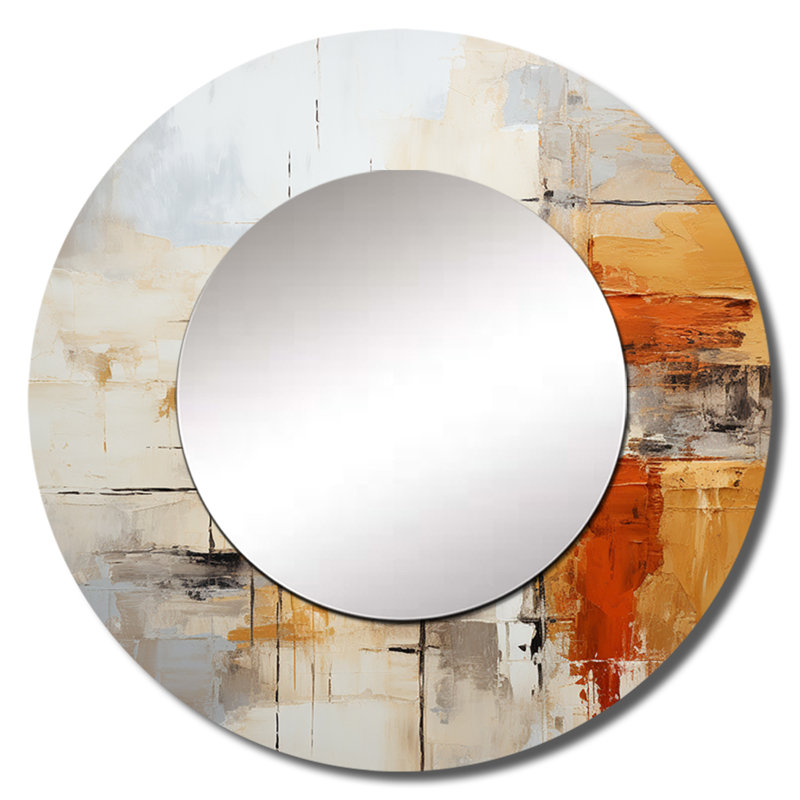 Impressions fractales abstraites orange noir - miroir mural décoratif fractal, grand miroir rond orange, impression d'art en métal