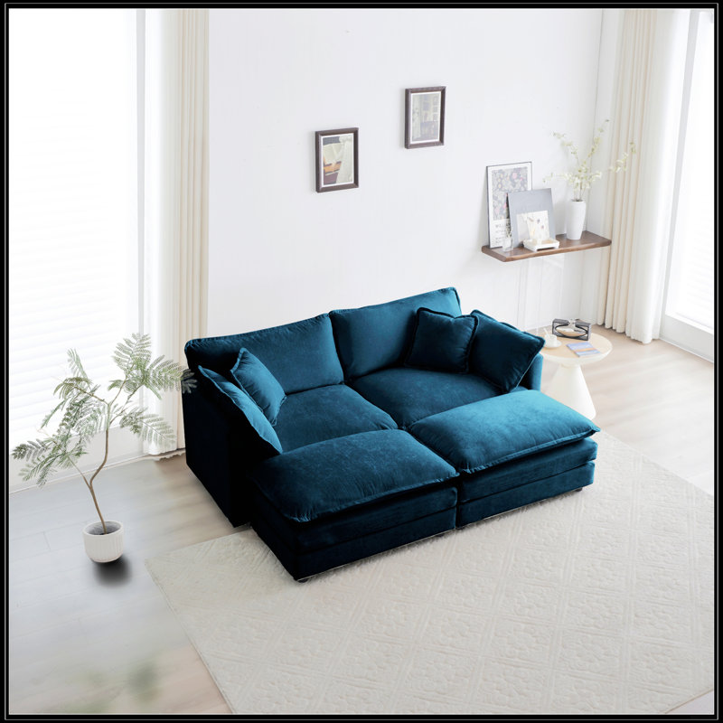 Canapé modulaire rembourré 4 pièces 4 pièces, Bleu