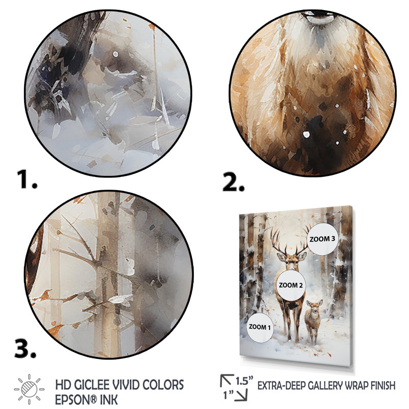 Famille de cerfs au pays des merveilles hivernales - Art mural de chevreuil pour le salon, H 32 po x l 16 po x P 1 po