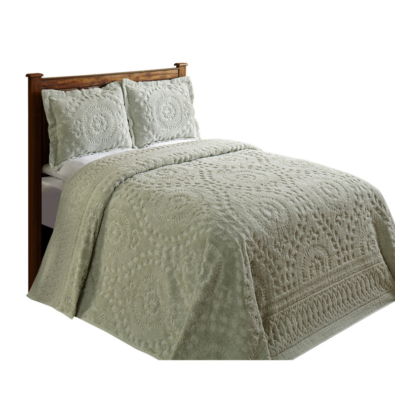 Rio Collection 100% Cotton Chenille Twin Bedspread Set, Traditional Bedding with Tufted Medallion Coverlet & Matching Sham, OEKO-TEX Certified, Soft, Breathable, Machine Washable, All-Season, Sage