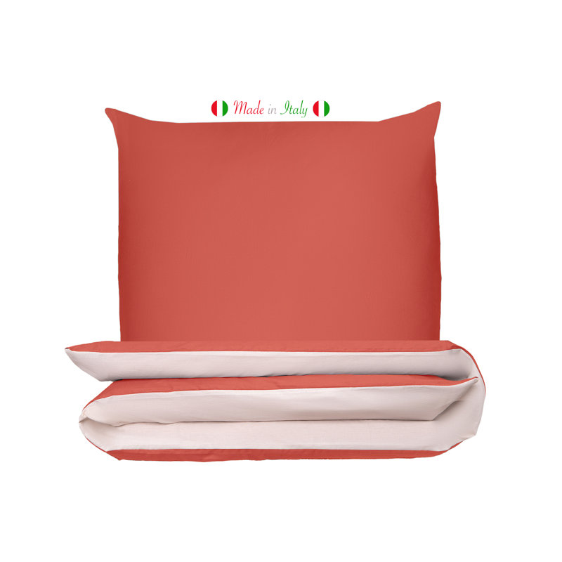 Cotton Solid Colour Duvet Cover Set with Pillowcases, Coral/Cream, Kingsize - 2 Pillowcases (80 x 80cm)