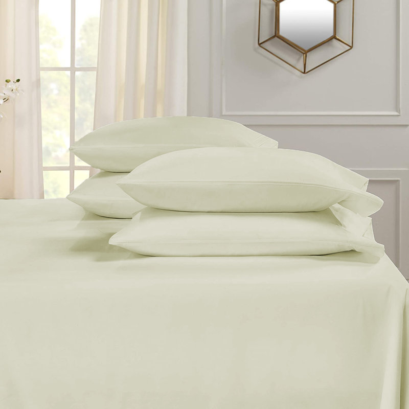 Microfiber Flatweave Sheet Set, Twin Sheet Set + 1 Fitted Sheet + 4 Pillowcases, Cream
