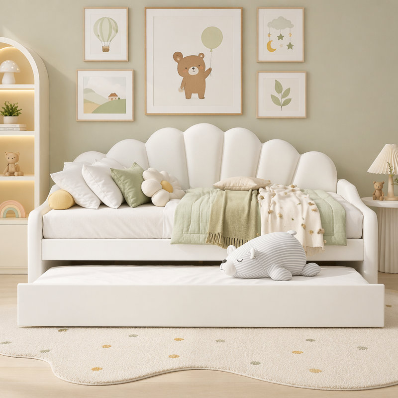 Full Size Upholstery Daybed Frame with Trundle, Beige