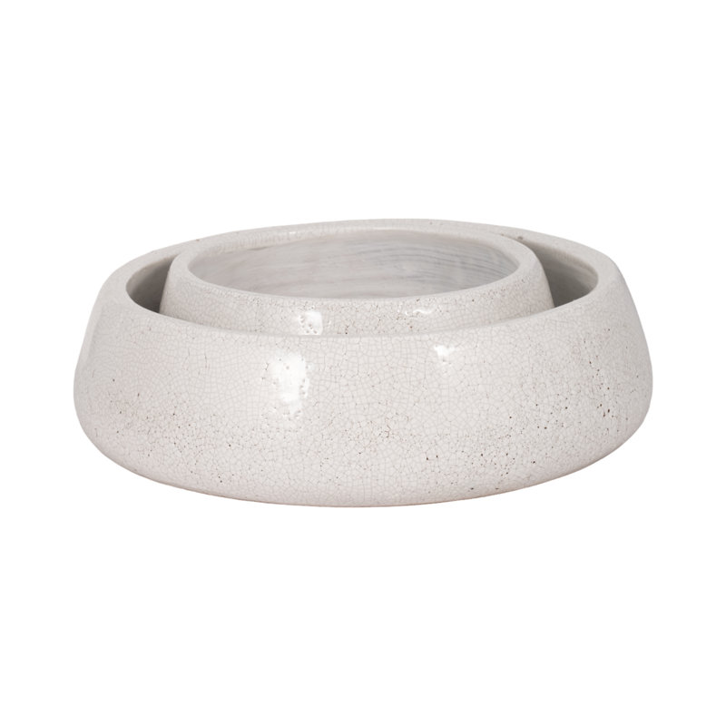 Bol décoratif en terre cuite Weeda, Blanc