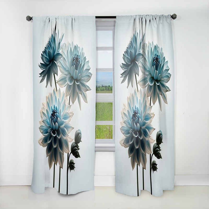 Alcona - Hyper Realistic Blue And White Flowers - Daisy Curtain - Velvet Room Darkening - 1 panel, 52" W x 120" L