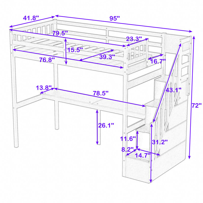 Hafize Kids Twin Loft Bed, Espresso