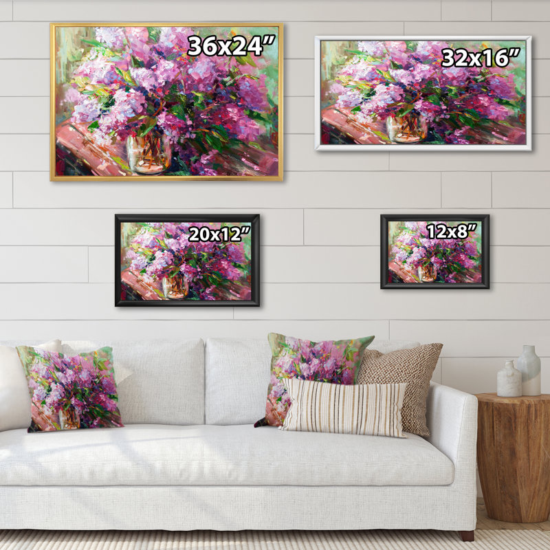 «Flowers Lilac Impressionism», reproduction sur cadre flottant sur toile, H 8 po x l 12 po x P 1 po, Cadre flottant doré