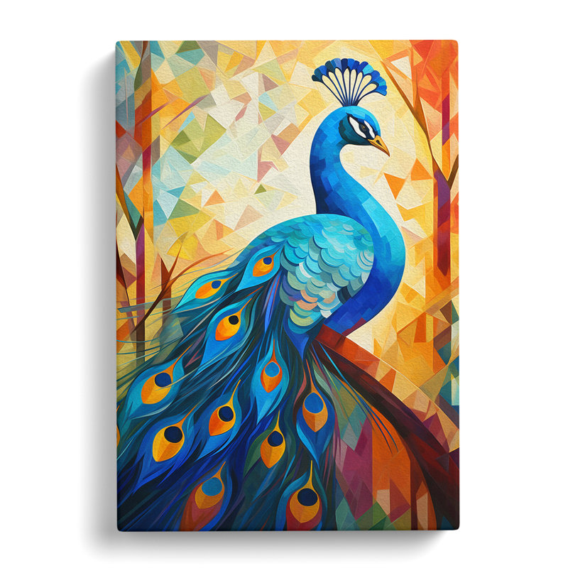 Peacock Cubism - Wrapped Canvas Print, 76cm H x 50cm W x 3cm D
