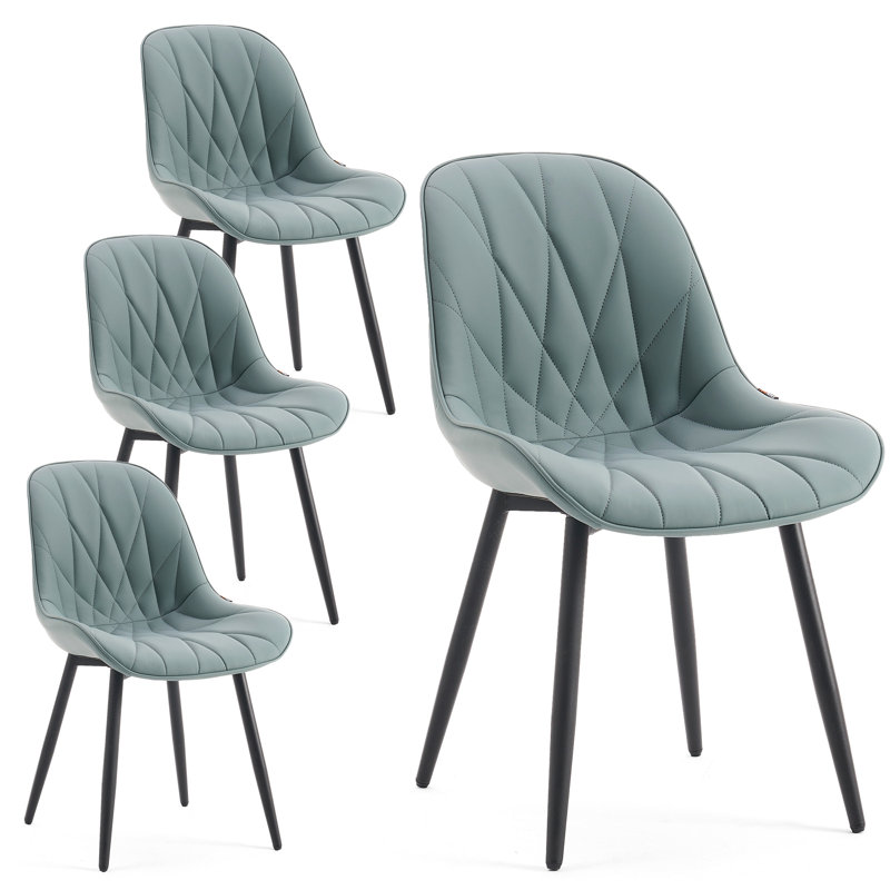 Chardee Tufted Upholstered Dining Chairs Faux Leather Waterproof Side Chair With Metal Frame, Grayish Green