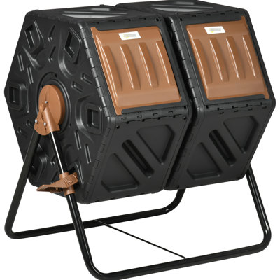 34.5 Gallon Compost Bin Tumbler - Dual Chamber Outdoor With Optimal Ventilation Assembly And Solid Steel Legs Chamber, 24 Holes, Legs, Rotating For Miraculous Yards