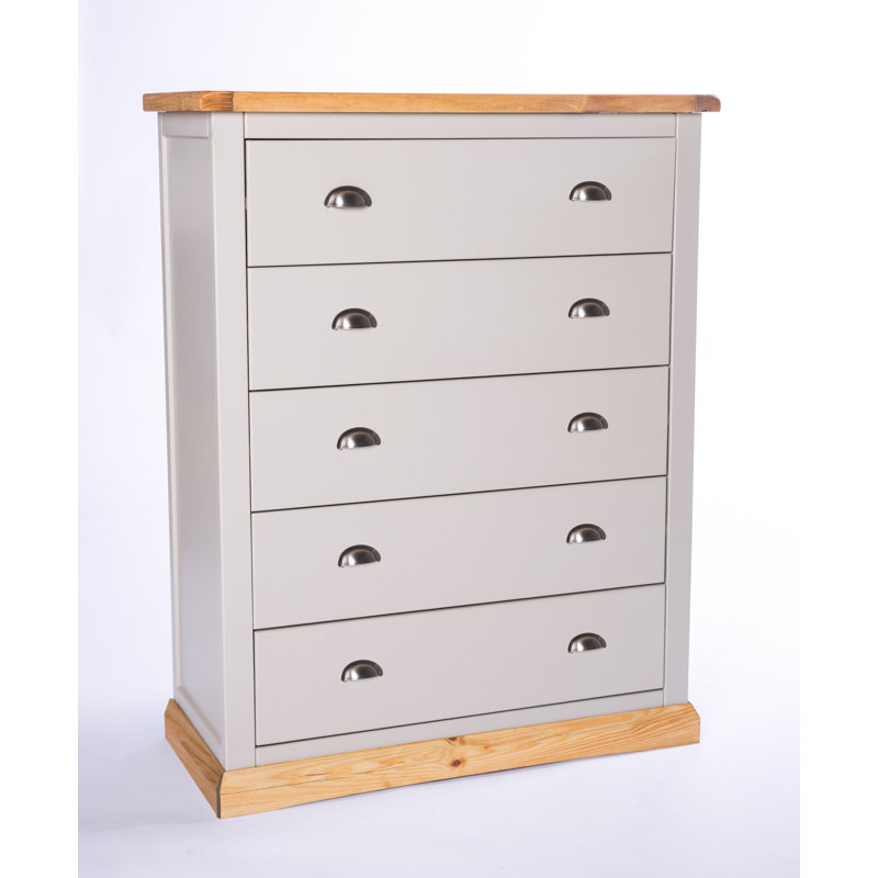 Kolton 90cm W 5 - Drawer Chest of Drawers, Grey/Wood, Chrome