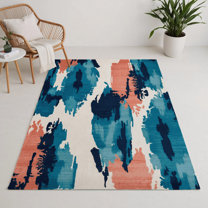 Tapis intérieur et extérieur bleu Watercolor, Rectangulaire 3 pi x 5 pi