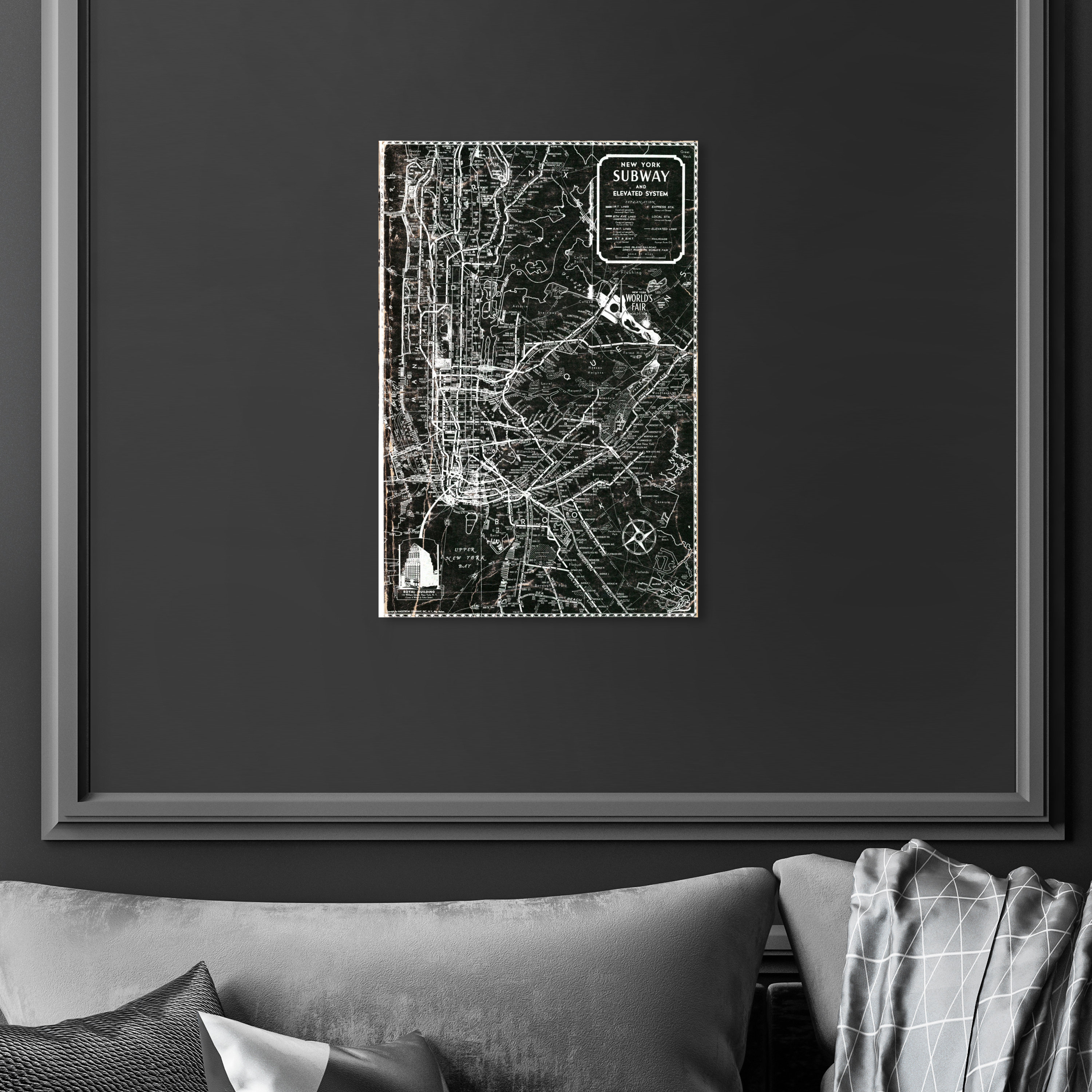 Oliver Gal NY Subway Map Marble On Canvas Graphic Art