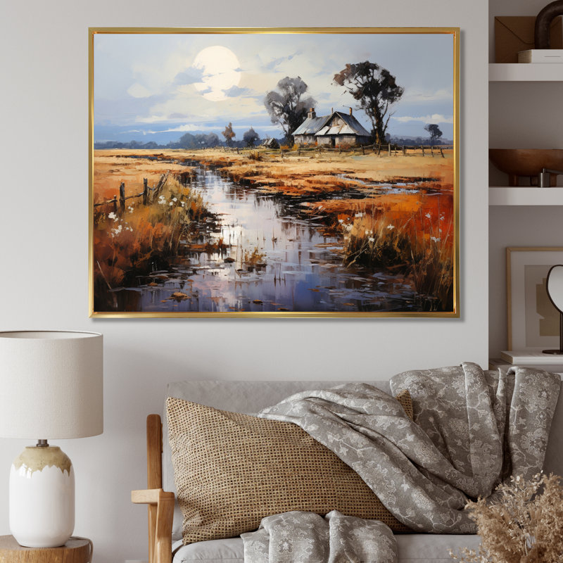 Jimmiah Farmhouse River Reverie I - Imprimé, H 24 po x l 32 po x P 1 po, Cadre flottant doré