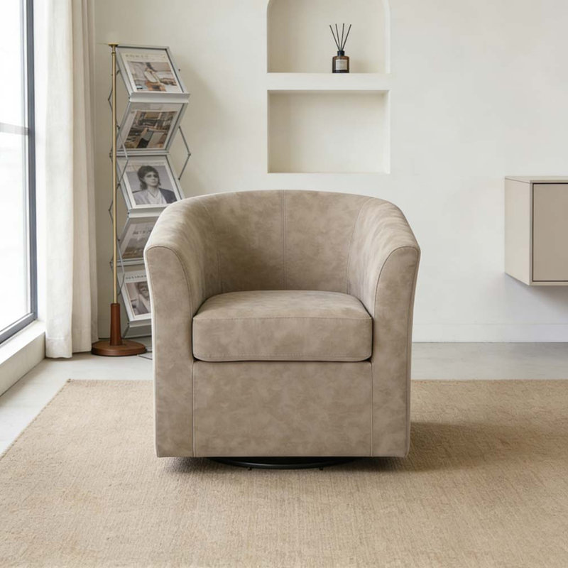 Faux Leather Swivel Barrel Chair, Apricot
