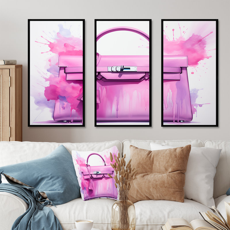 Sac à main rose «Elegance» - art mural, H 28 po x l 36 po, Cadre flottant noir