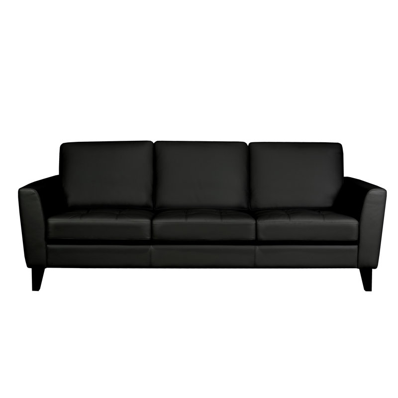 Brunet Upholstered 84'' Sofa, Black Genuine Leather