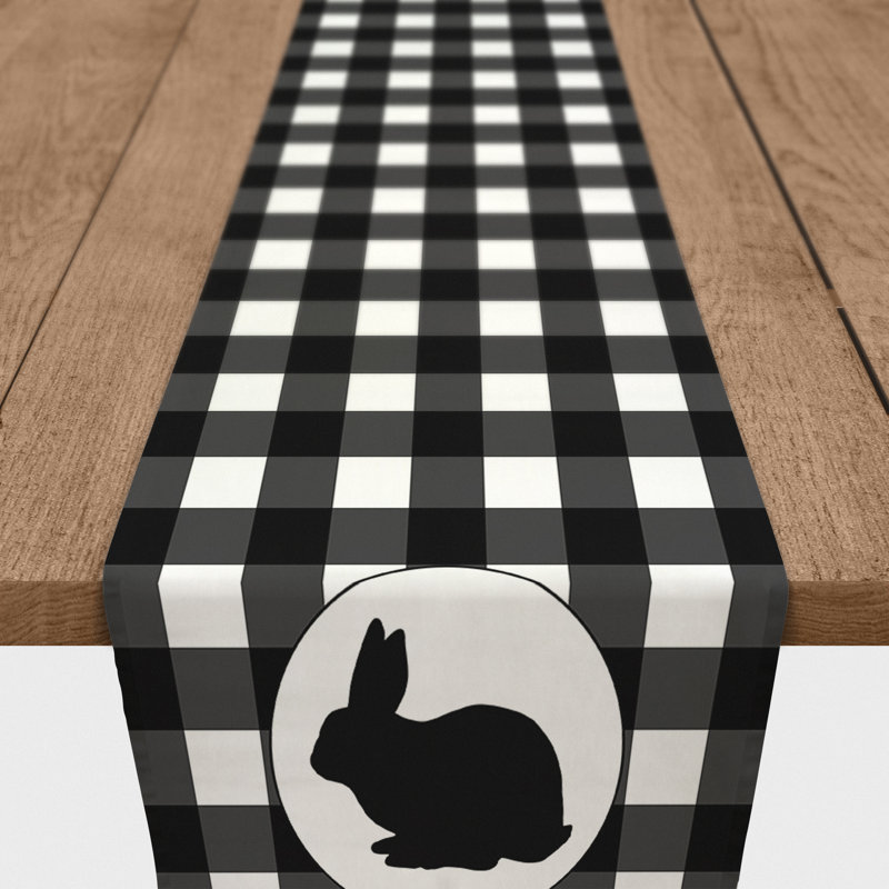 Samaniego Buffalo Check Bunny Table Runner, 72" L x 16" W, Black