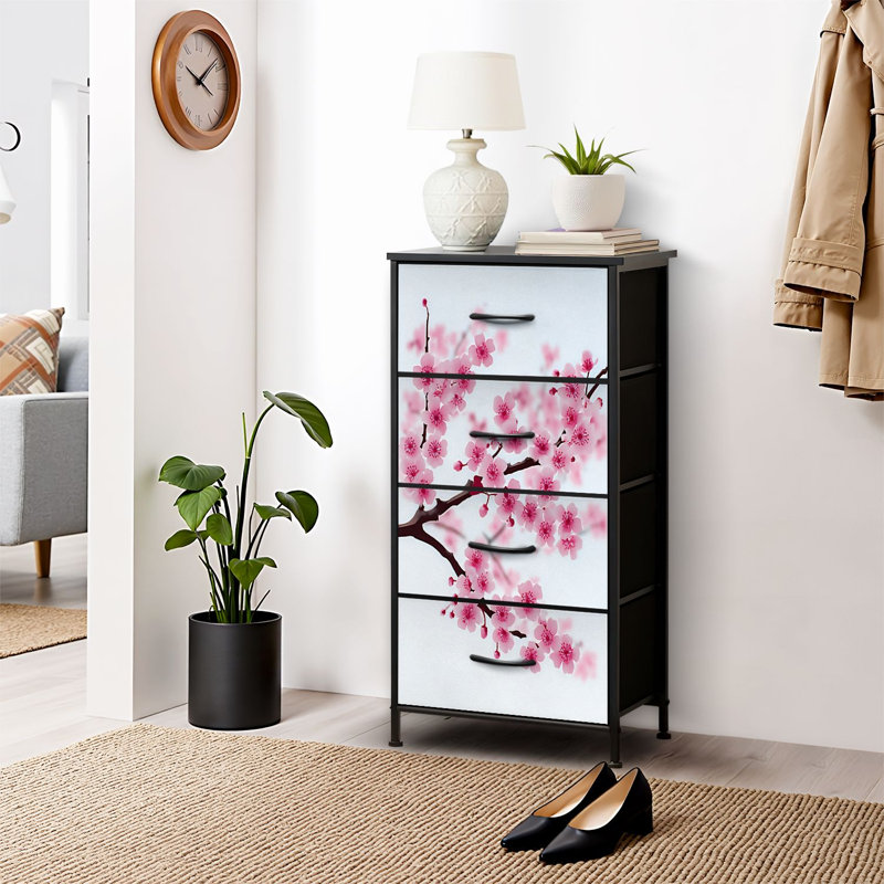 4 Drawer Dresser for Bedroom, Narrow Chest of Drawers, Wooden Top and Study Iron Frame 18"x37.5"-(WxH)