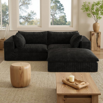 78.8" L-Shaped Cloud Sectional Sofa Plush Corduroy Modular Sofa with Feather Cushions, Deep Seating & No Assembly, DIY 3-Seater for Small Spaces by Everly Quinn