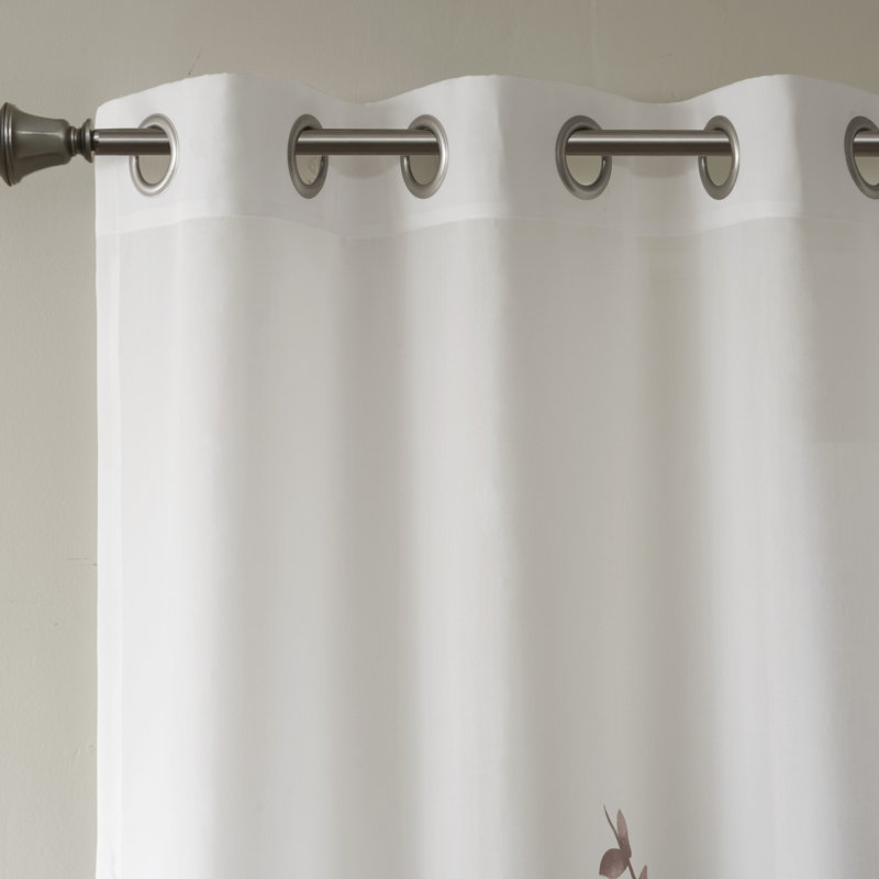 Cecily Mauve Floral Printed Burnout Sheer Grommet Single 50x84" Curtain Panel, Mauve, 50" W x 84" L