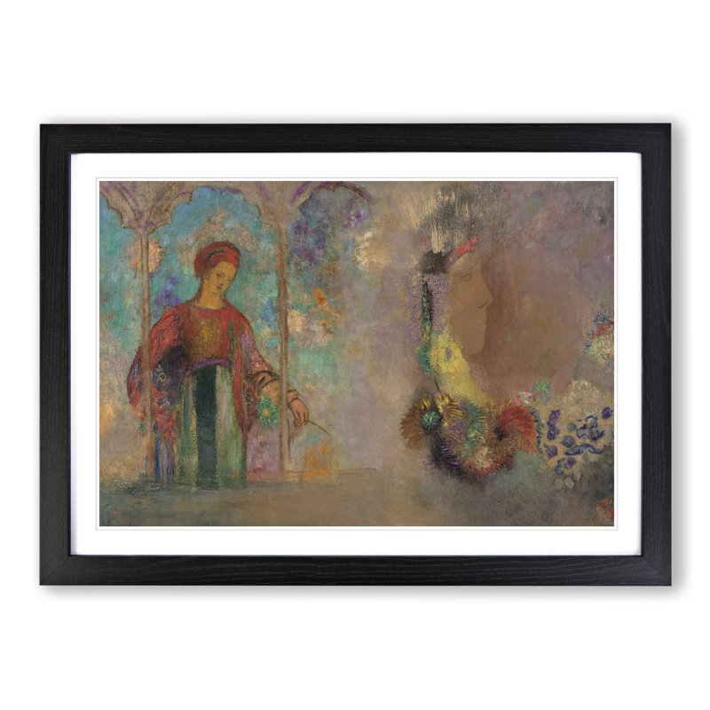 Woman in a Gothic Arcade by Odilon Redon - Picture Frame Painting, 36cm H x 48cm W x 2cm D, Black Framed