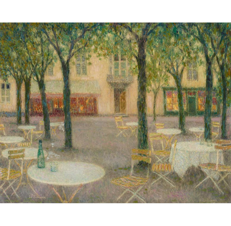 "La place des Buveurs d'Eau, par Les-Bains" par Henri Le Sidaner - Toile tendue avec châssis, H 24 po x l 17 po