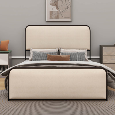 Sleek Modern Metal Bed Frame With Curved Upholstered Head And Footboards