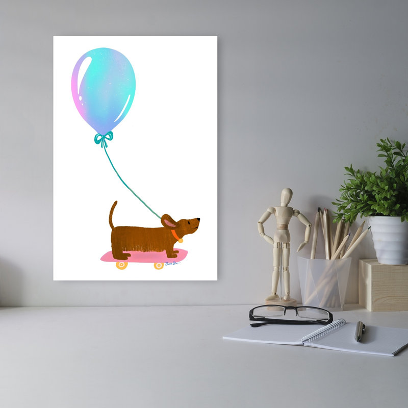 Whimsical Dachshund Skater Playful Whimsical Contemporary Dog Wall Art Print, 45.72cm H x 30.48cm W