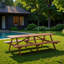 Table de patio en bois pour 12 personnes avec bancs et trou pour parasol