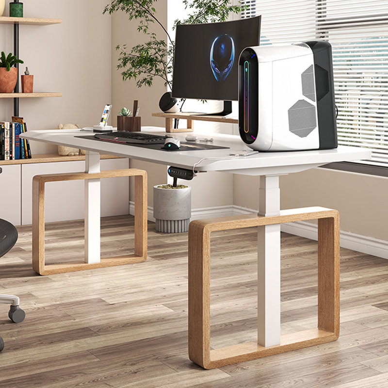 Blanc + bureau rectangulaire en bois massif + bois manufacturé + acier au carbone Burlywood