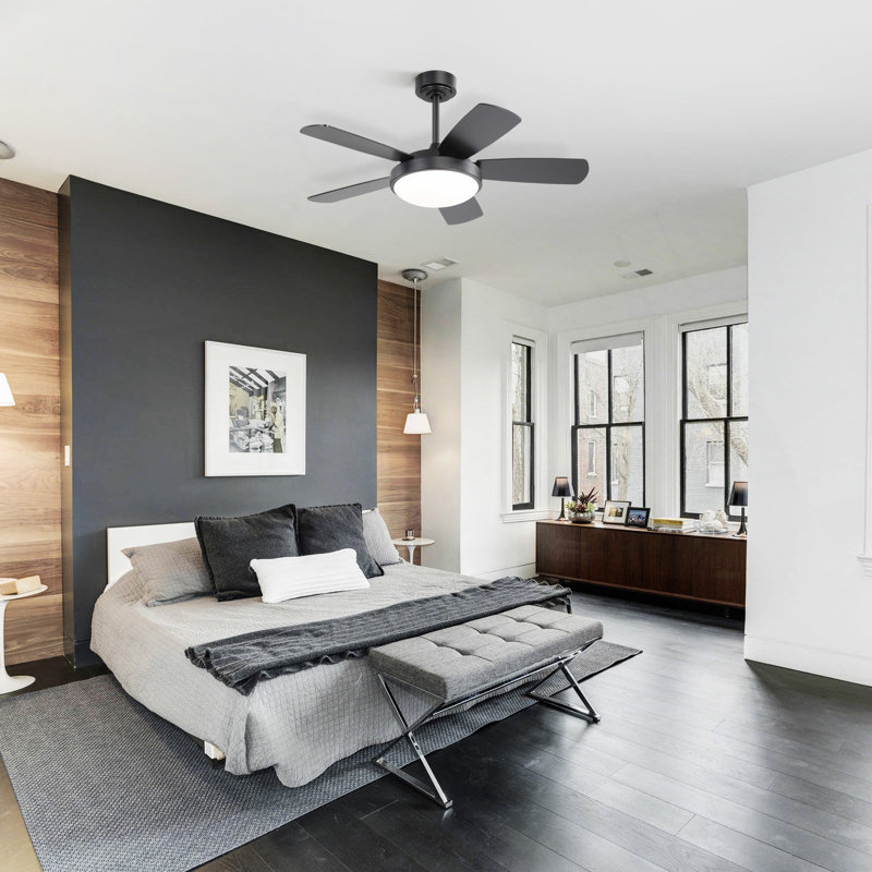 42 Inch Black Ceiling Fan With 22W LED Light And Remote Control MDF Blades Reversible DC Motor, Black