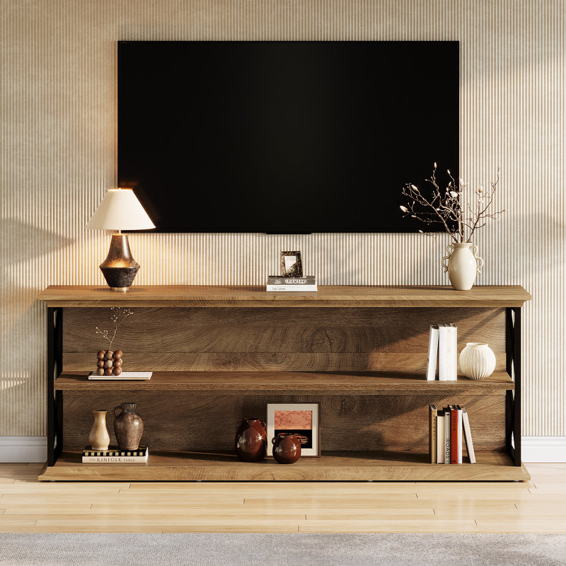 63-Inch TV Stand with Storage, Farmhouse TV Stand for 55/60/65/75-Inch TVs, Wooden Entertainment Center for Living Room, Bedroom
