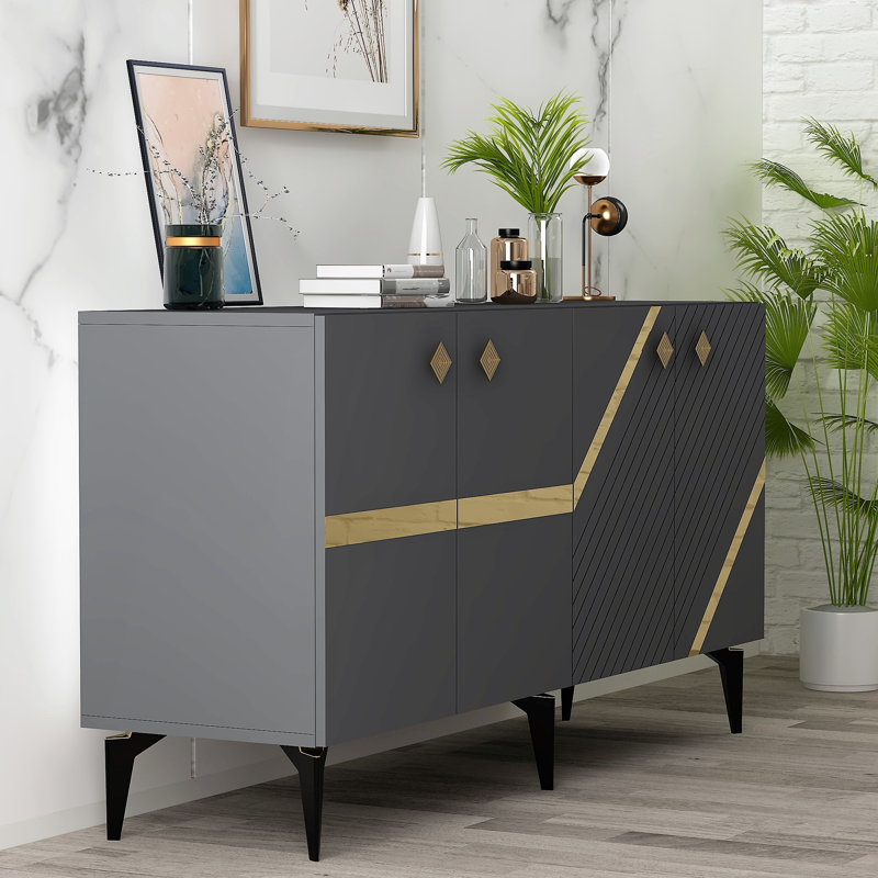 Zeiger 150 Cm Wide Sideboard, Grey/Gold