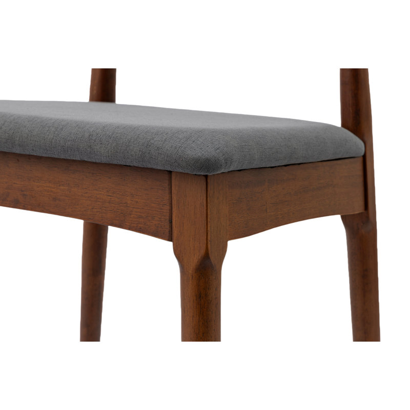 De 2 chaises de style Mid-Century pour la salle à manger, bois d'hévéa noyer et revêtement gris, bureau incurvé confortable, paire de chaises de salle à manger modernes, ensemble de sièges rembourrés en tissu de bois, conception ergonomique