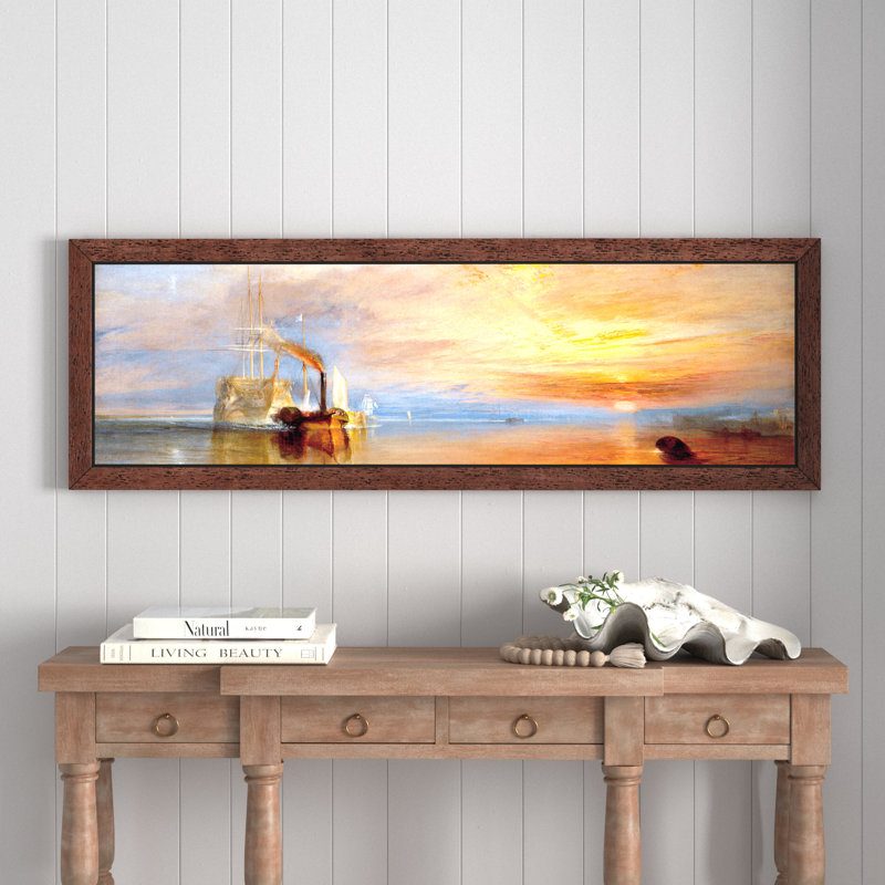 Fighting Temeraire by J.M.W. Turner - Panoramic Painting on Canvas, Brown Framed, 152.4 cm H x 50.8 cm W