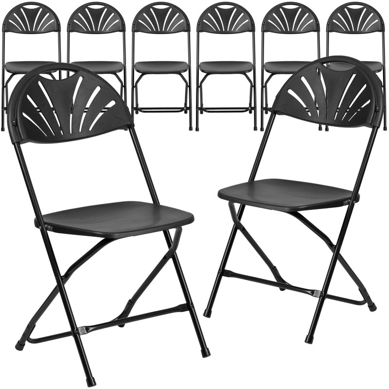 Plastic Fan Back Folding Chair, Black