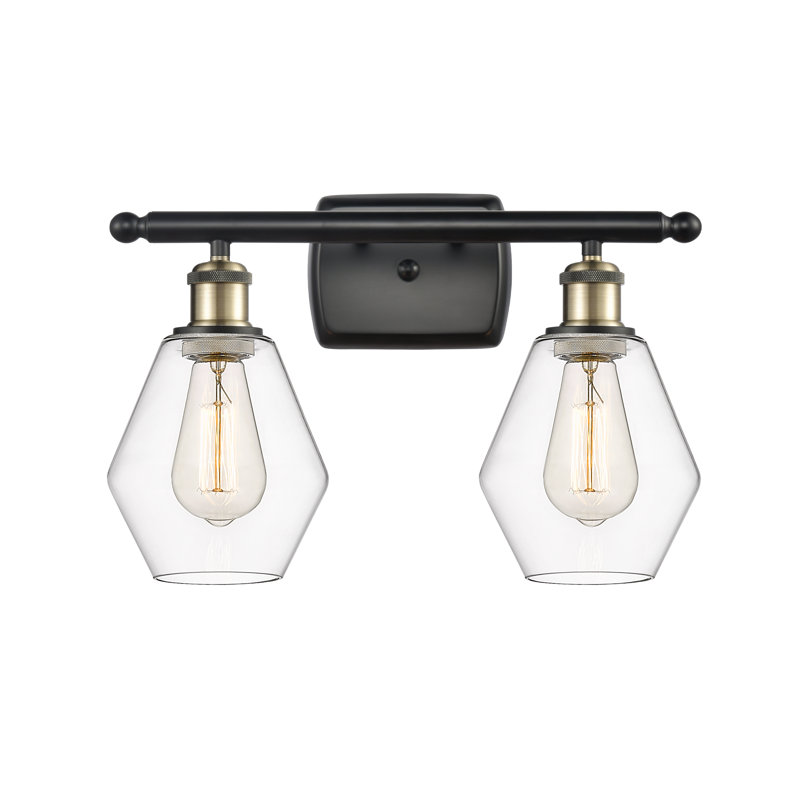 2 - Light Dimmable Vanity Light, Clear, Black/Antique Brass